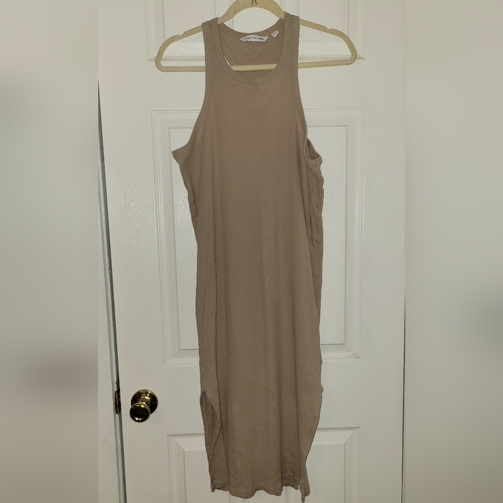 Calvin Klein Jeans Neutral Tank Midi Dress in Taupe
